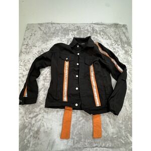 Paraval Denim Jacket Men's Size Large Black Street Wear Reflective Strips EUC